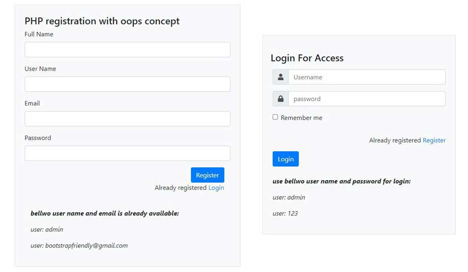 Login and Registration   System in PHP and MySQL with oops concept