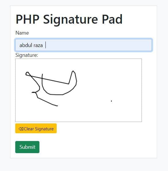 Form with Signature Pad | E-Signature Pad using Jquery UI and PHP